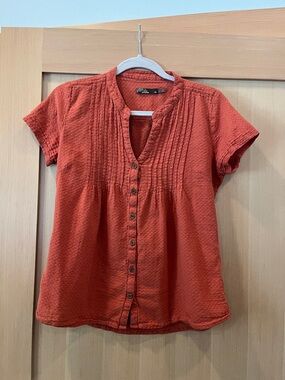Prana Textured Short-Sleeve Button Front Top - Rust Women’s M